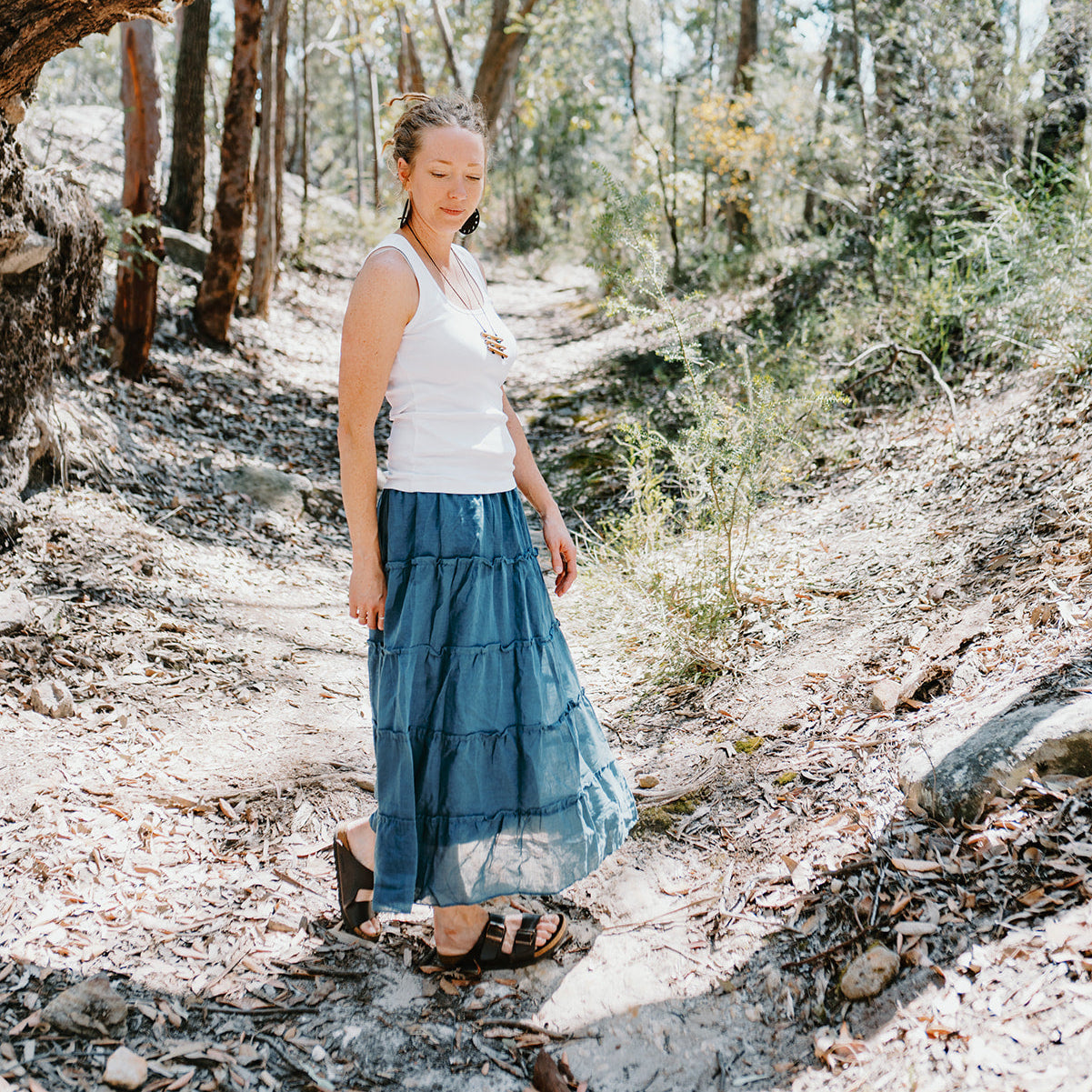 Cotton Tiered Maxi Skirt - Petrol