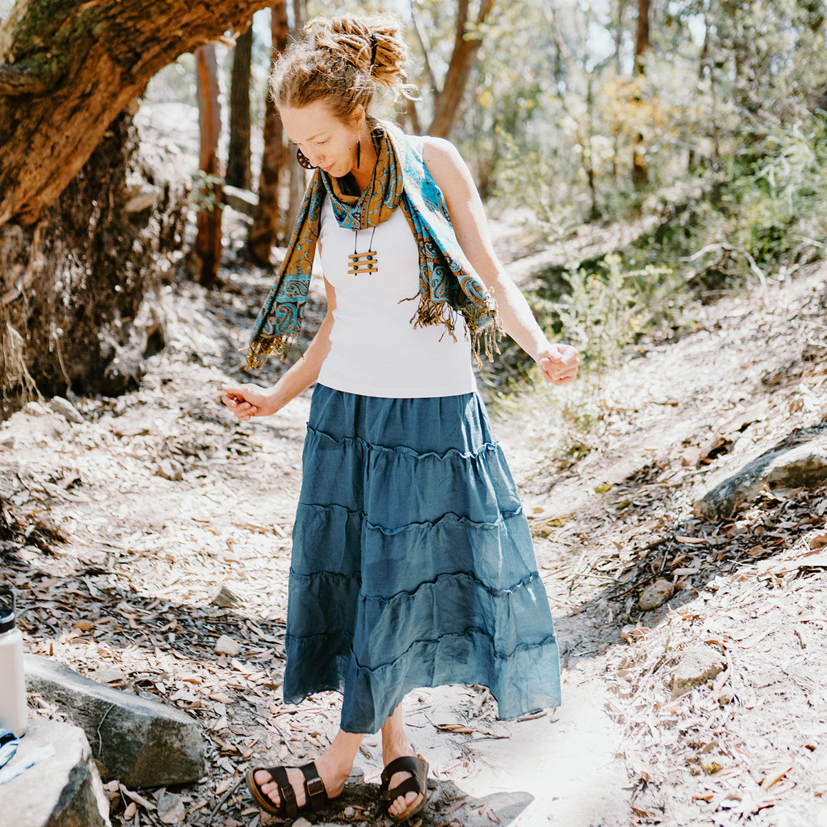 Cotton Tiered Maxi Skirt - Petrol