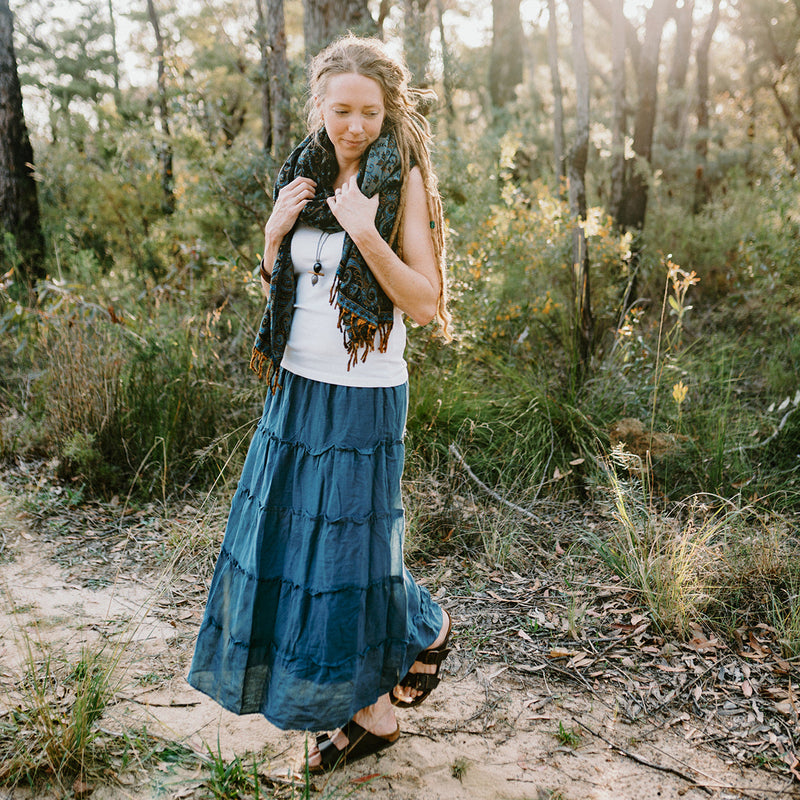 Cotton Tiered Maxi Skirt - Petrol