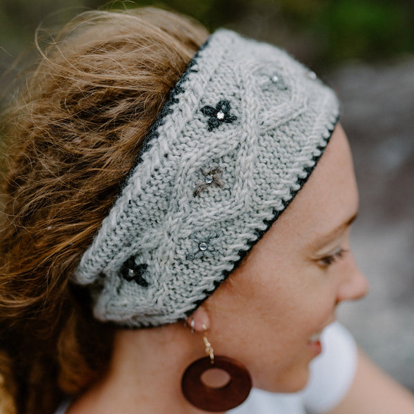 Grey Wool Headband with Buttons