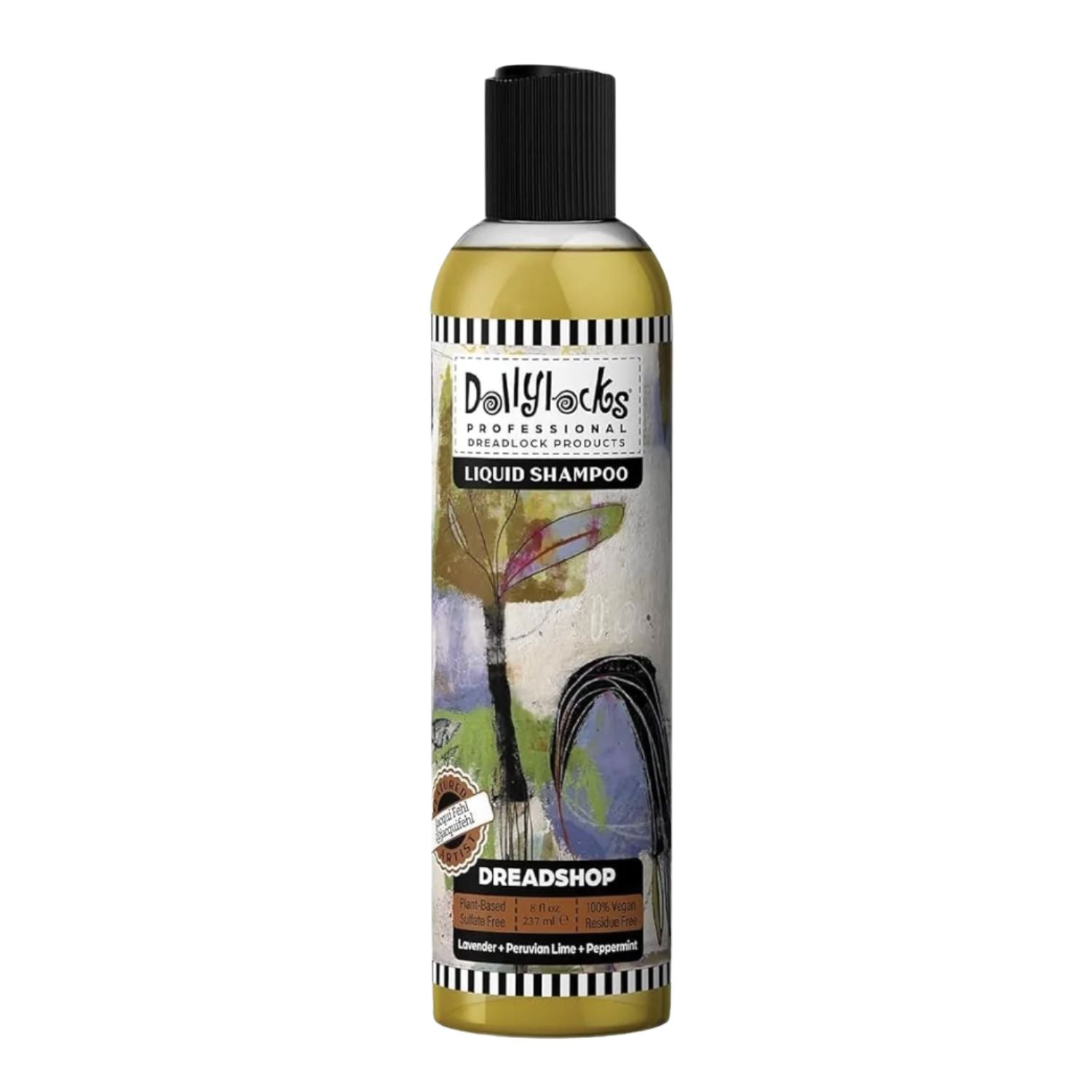 Dollylocks DREADSHOP liquid shampoo bottle with a colourful label on a white background