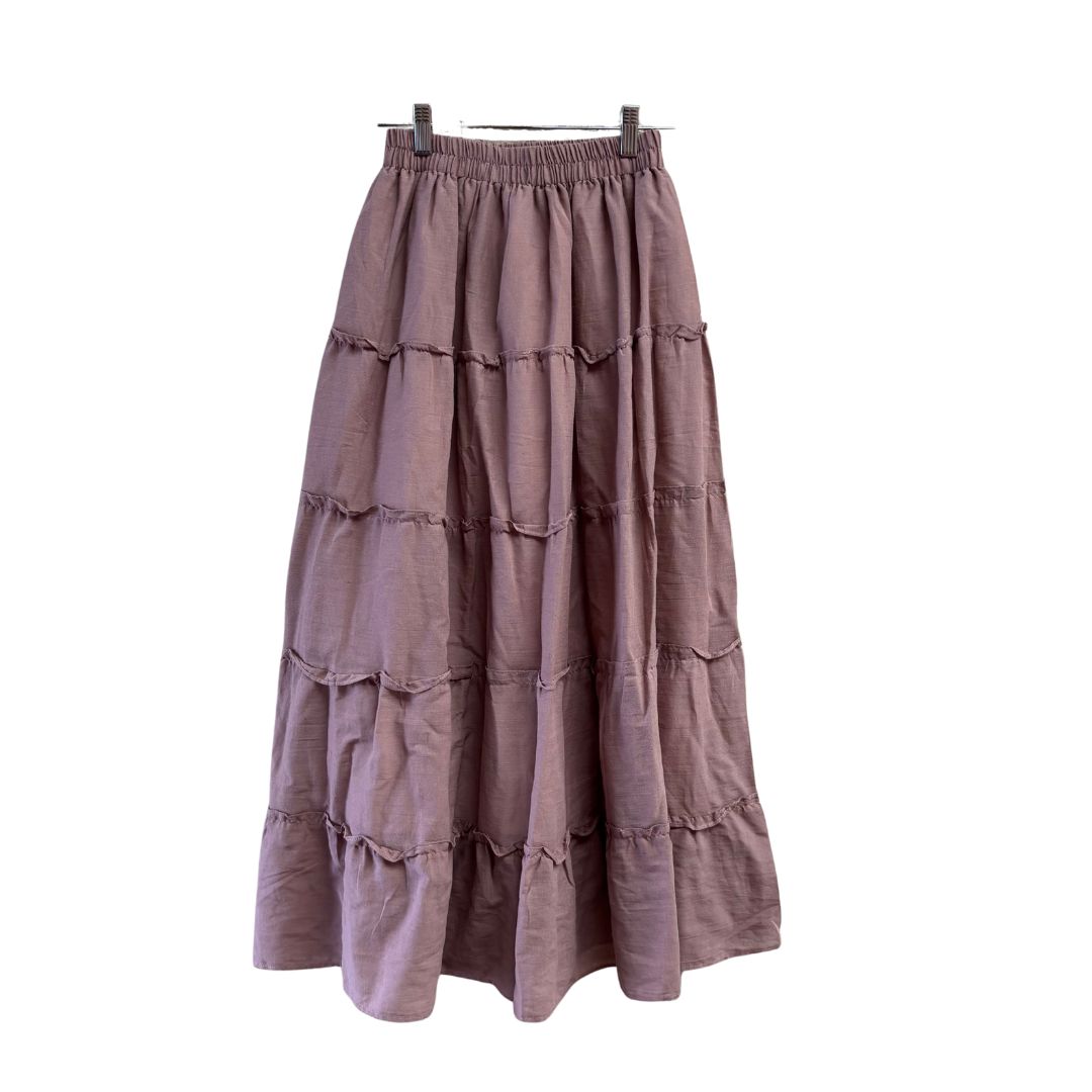 Cotton Tiered Maxi Skirt - Dusty Rose