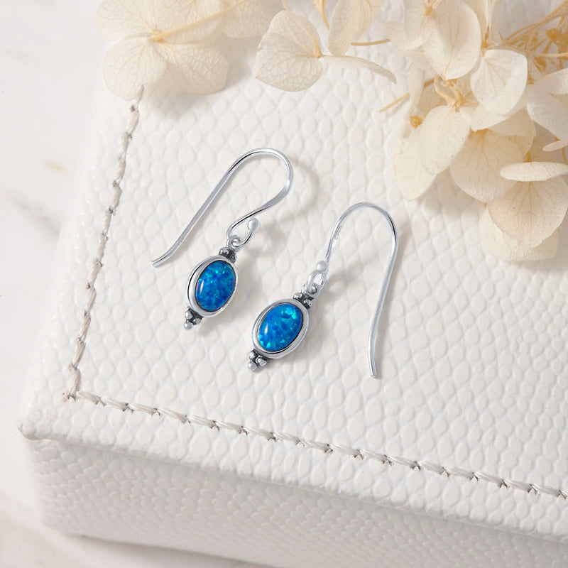 Sterling Silver Moon Song Blue Opal Earrings