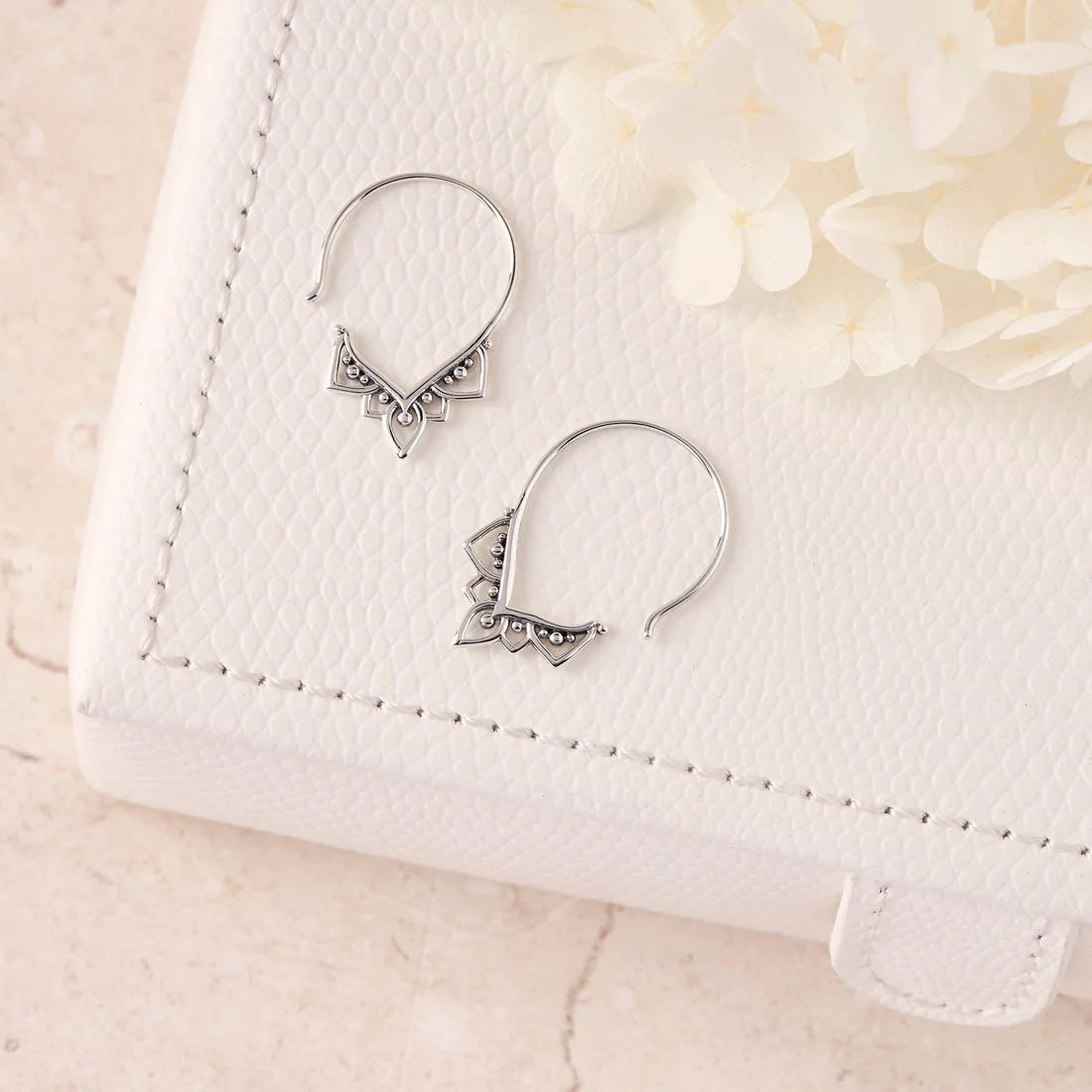 Sterling Silver Mehndi Hoop Earrings