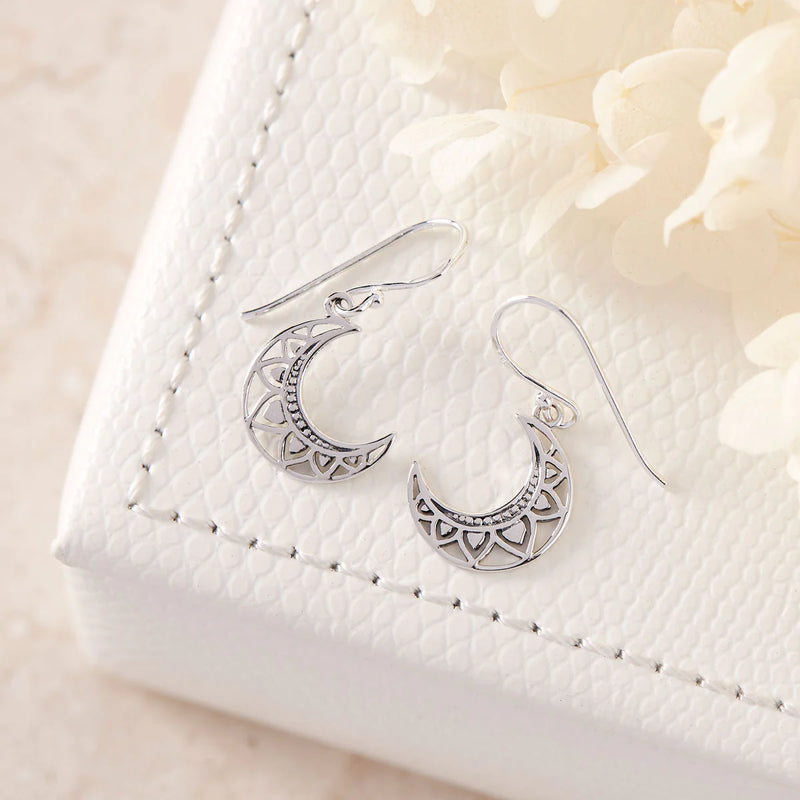 Sterling Silver Mandala Moon Earrings