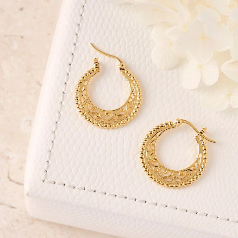 Mandala Disc Hoop Earrings Gold