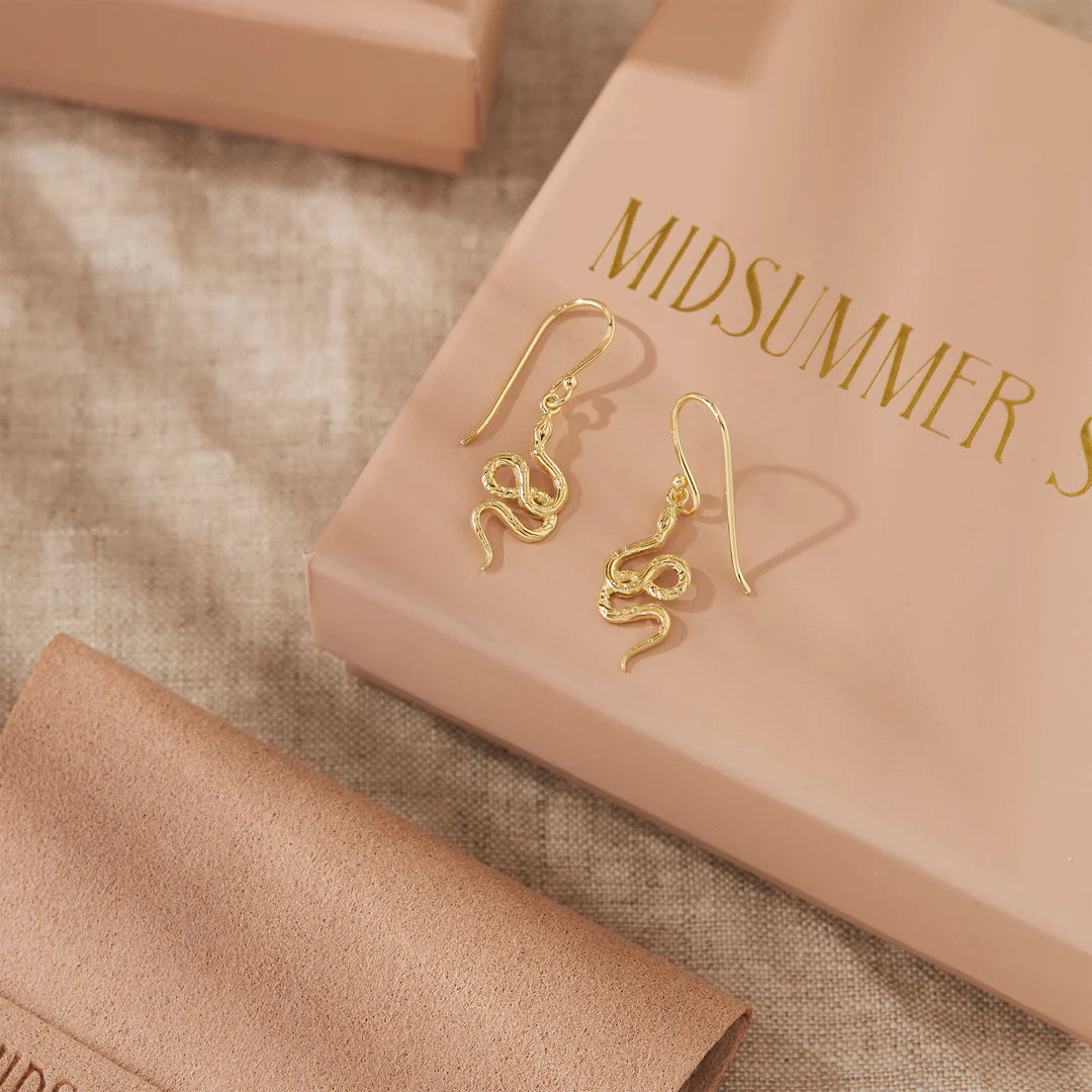 Lunara Serpent Drop Earrings Gold