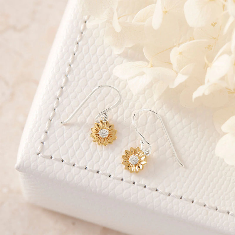 Tiny Delicate Sunflower Two Tone Earrings
