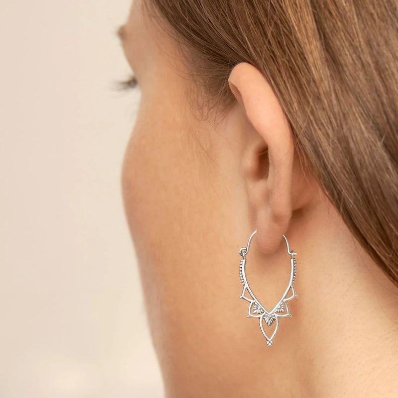 Sterling Silver Love Lace Hoops