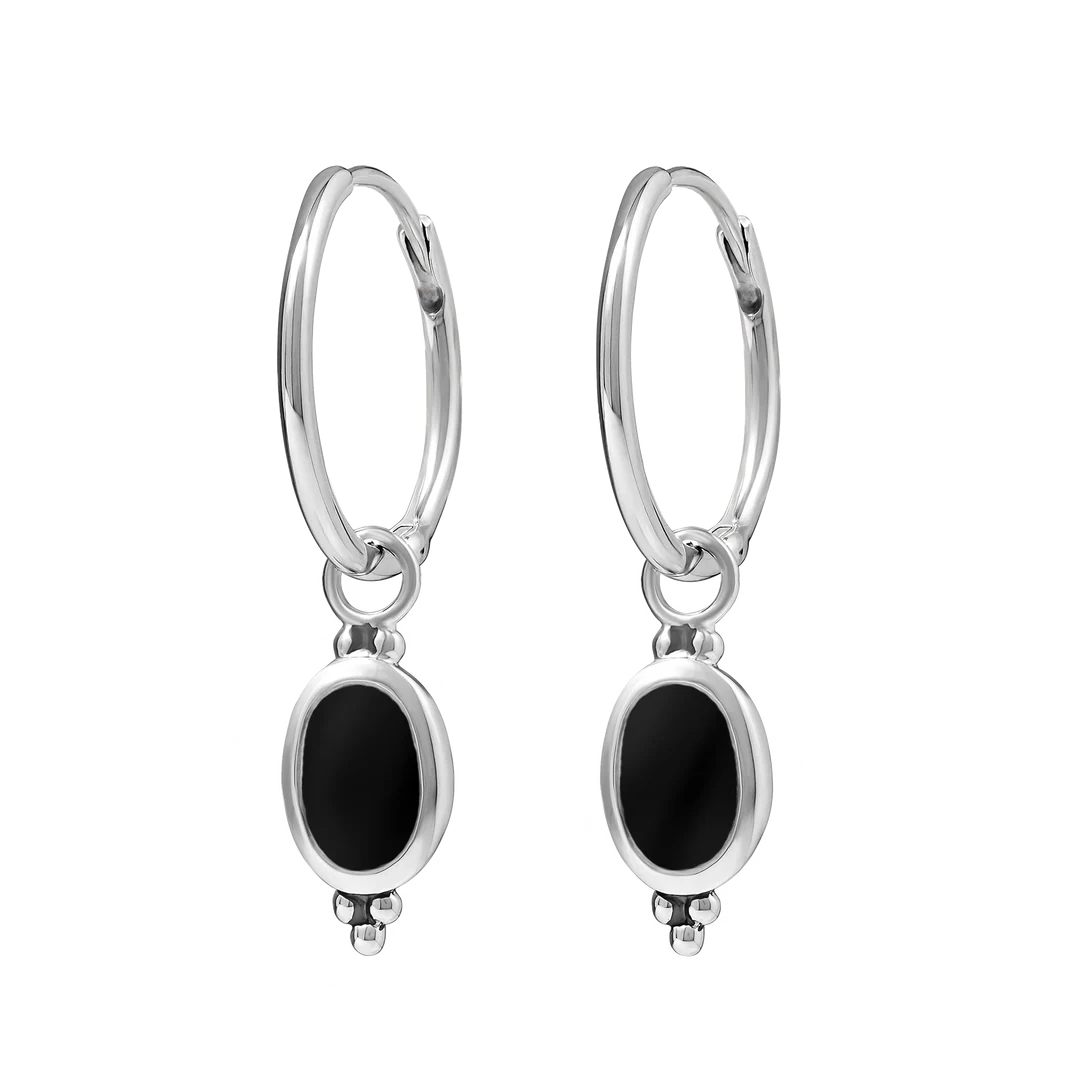 Sterling Silver Moon Song Onyx Huggies