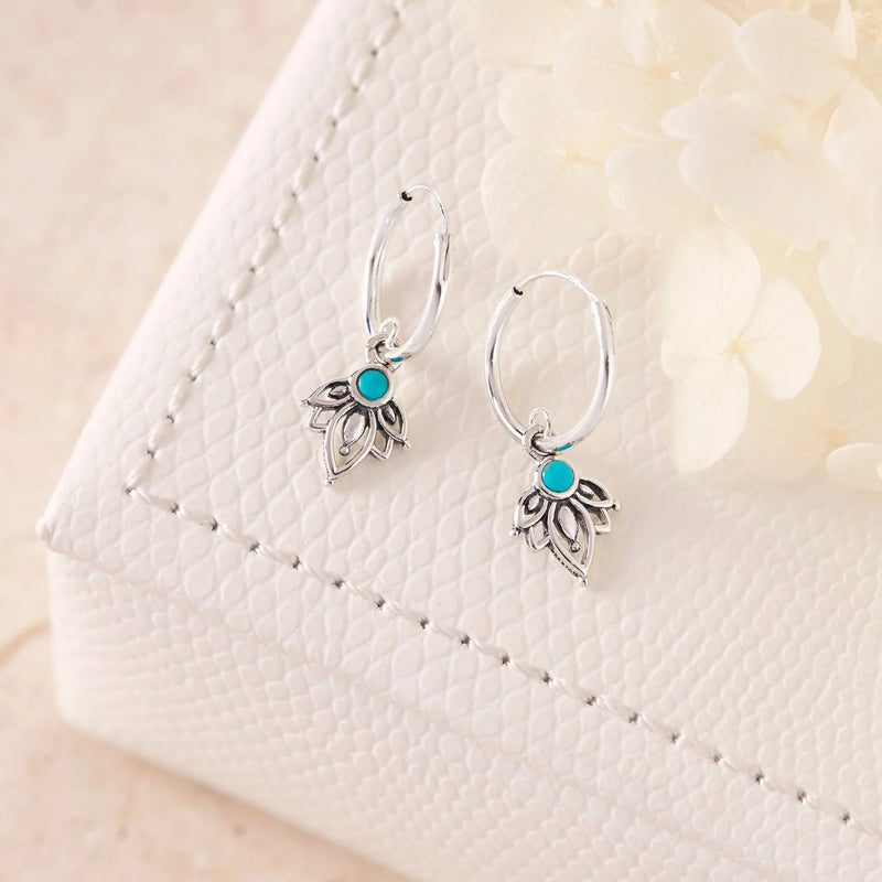 Sterling Silver Lotus Turquoise Sleepers