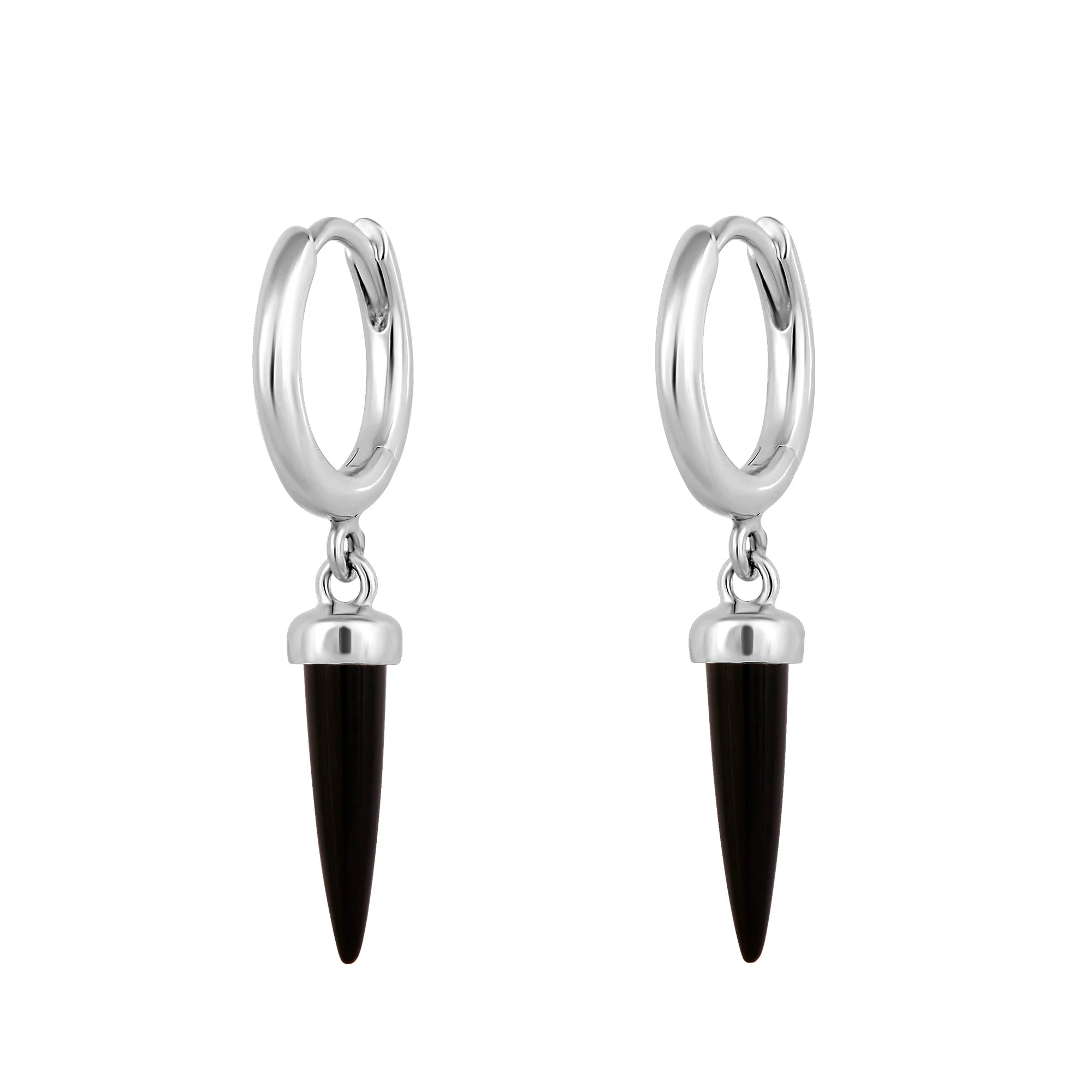 Sterling Silver Pyramidal Black Onyx Huggies