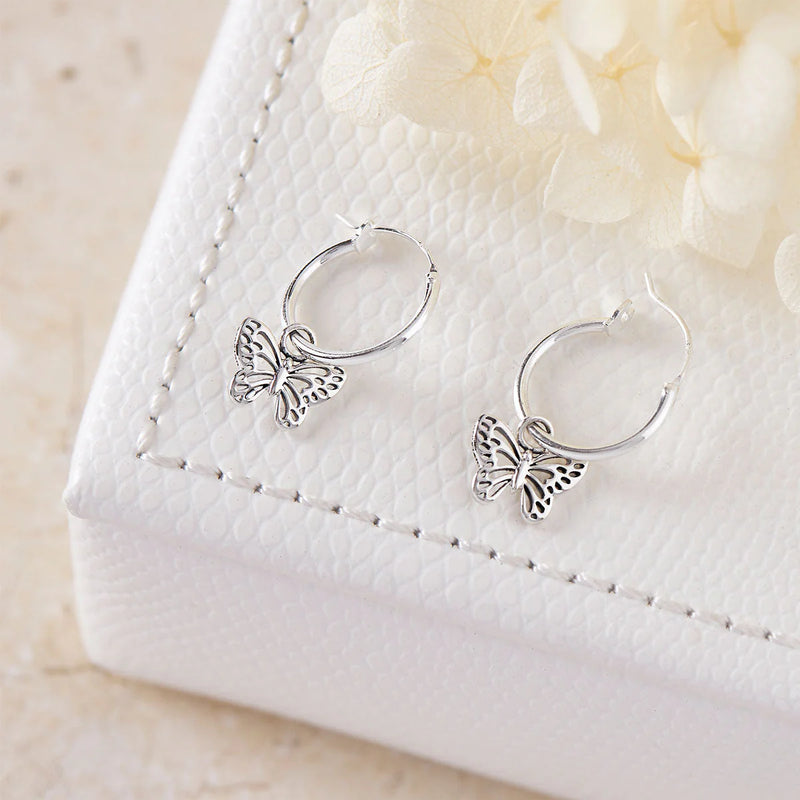 Sterling Silver Butterfly Hoops