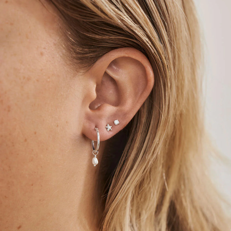 Sterling Silver Dainty Pearl Hoops