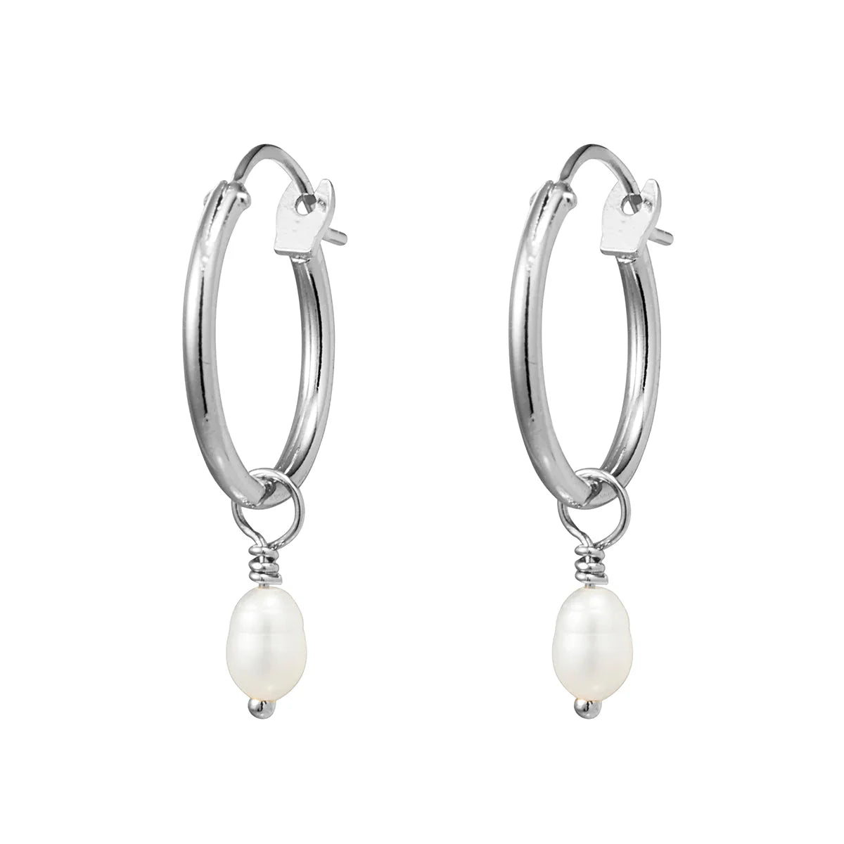 Sterling Silver Dainty Pearl Hoops