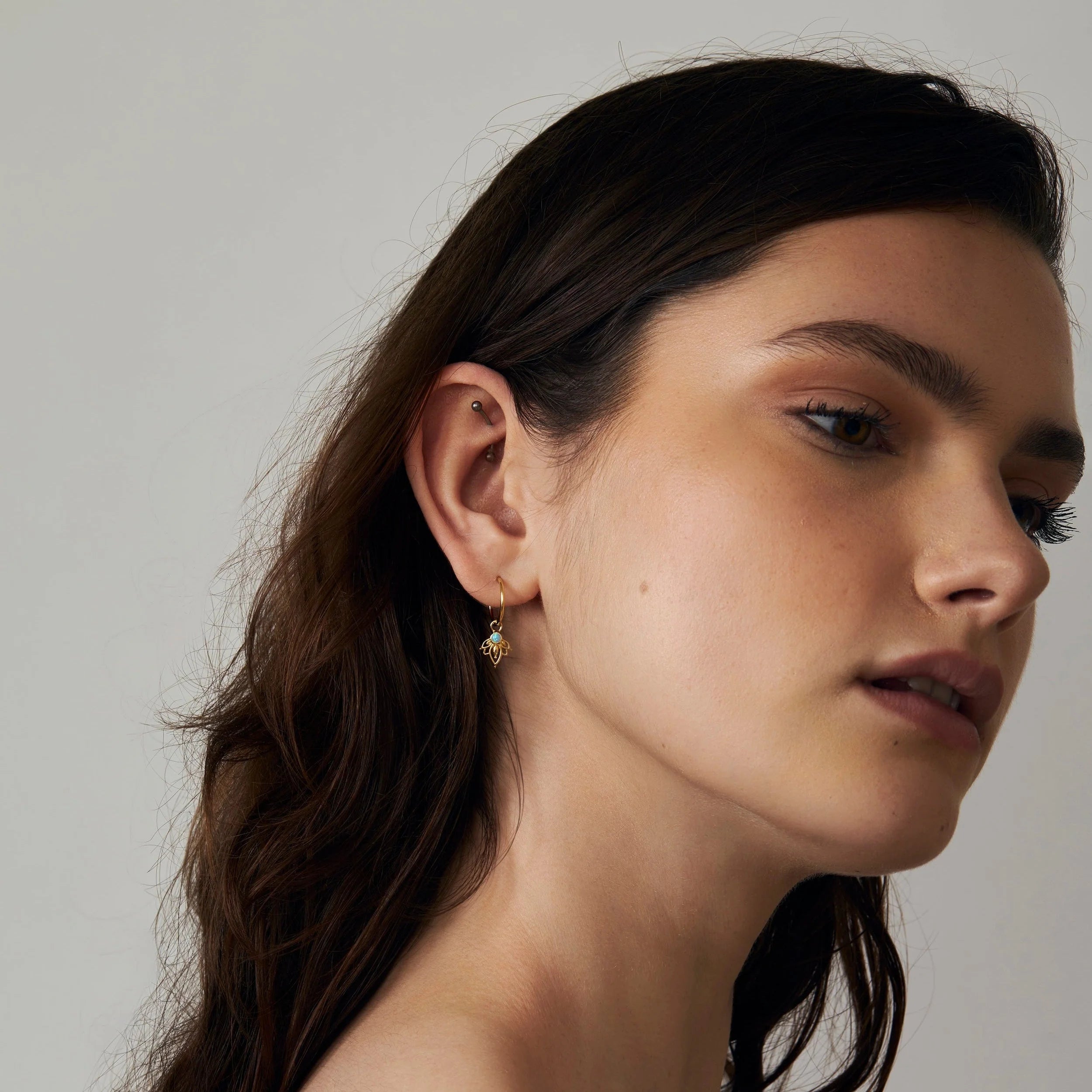 Sterling Silver Lotus Azure Opal Huggies