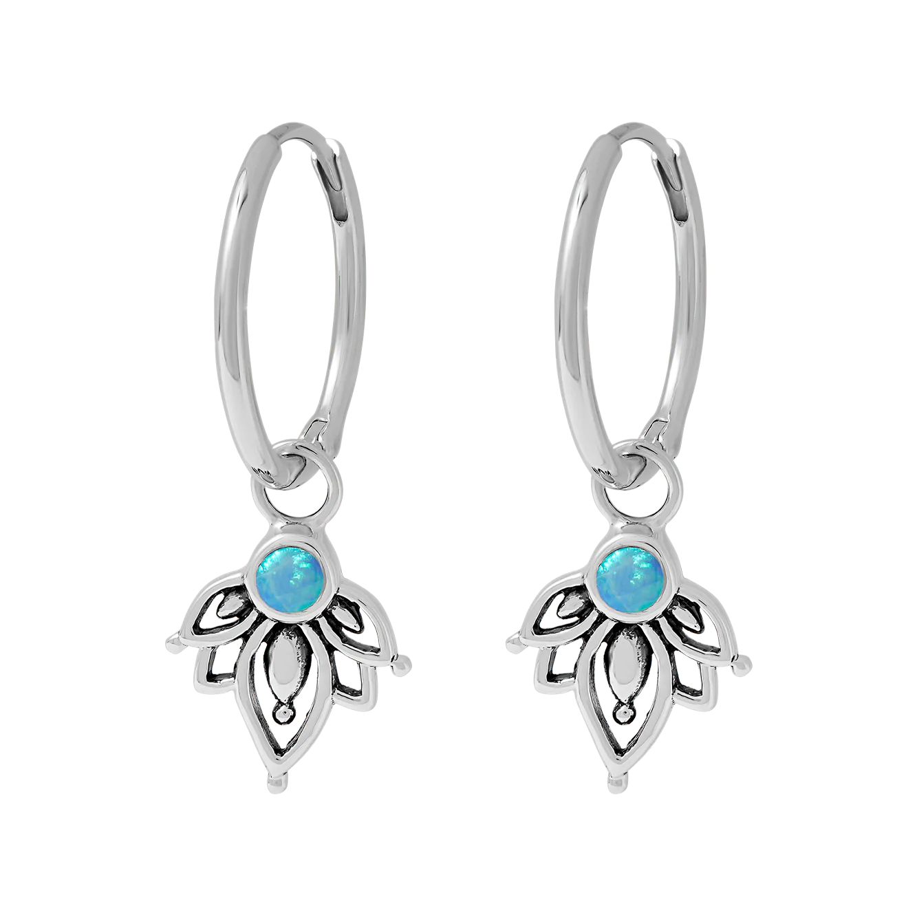 Sterling Silver Lotus Azure Opal Huggies