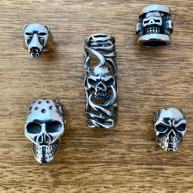 Stainless Steel Skull Beads | Set Of 5