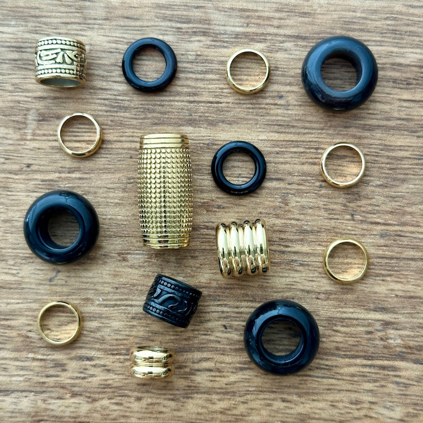 Golden Black Dreadlock Beads | Set Of 15