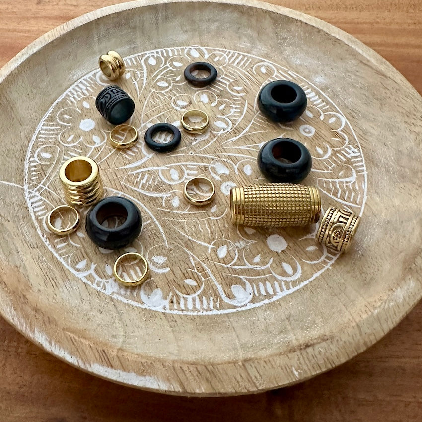 Golden Black Dreadlock Beads | Set Of 15