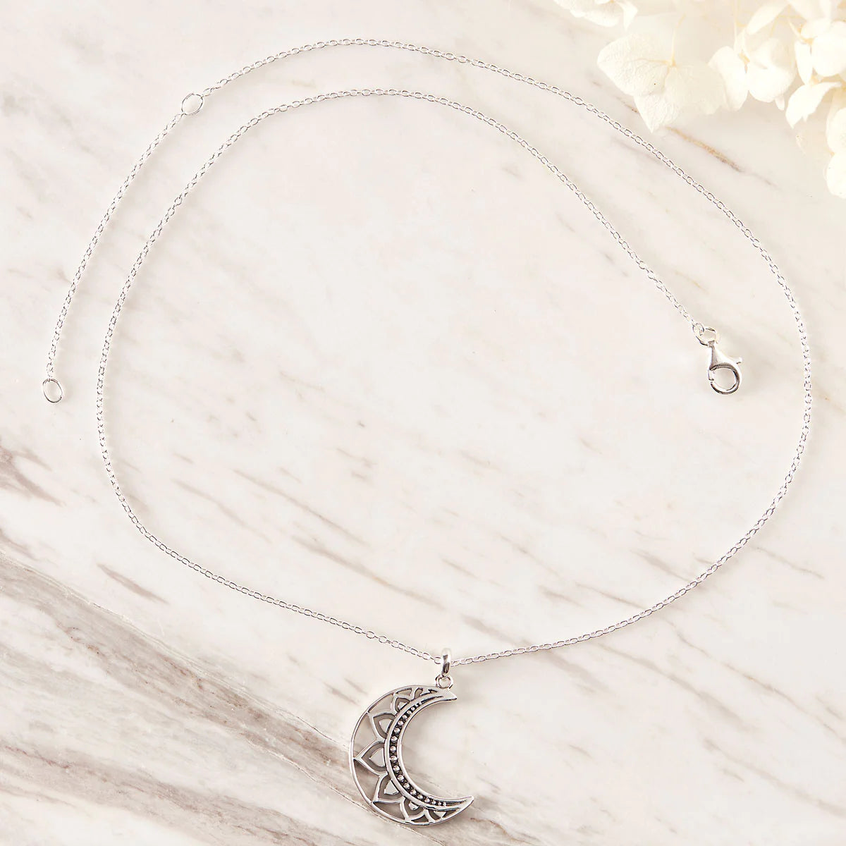 Sterling Silver | Mandala Moon Necklace