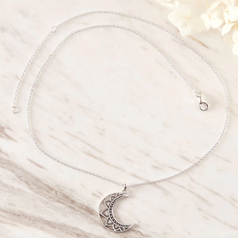 Sterling Silver | Mandala Moon Necklace