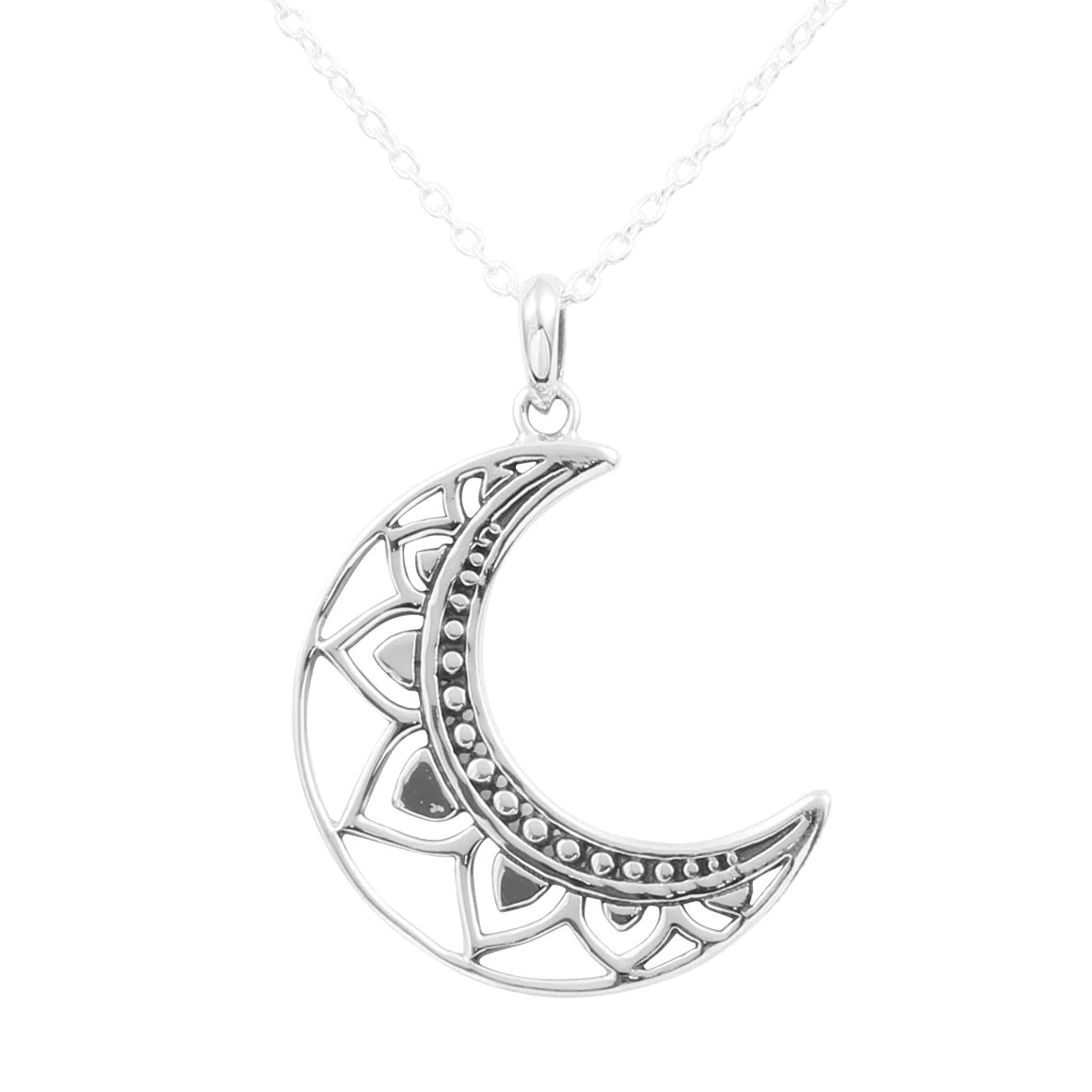 Sterling Silver | Mandala Moon Necklace
