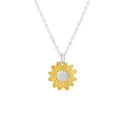 Sterling Silver Blossoming Sunflower Two Tone Necklace