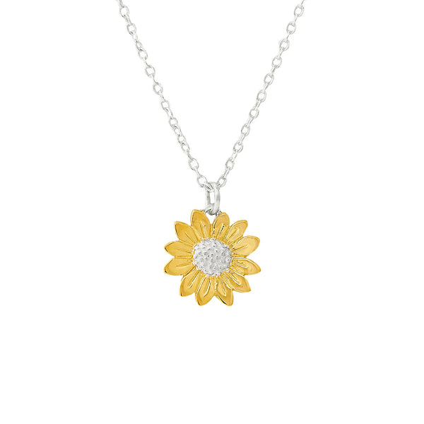 Sterling Silver Blossoming Sunflower Two Tone Necklace