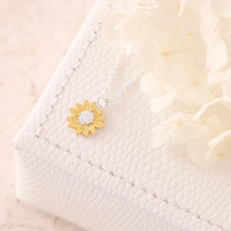 Sterling Silver Blossoming Sunflower Two Tone Necklace