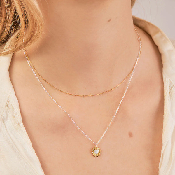 Sterling Silver Blossoming Sunflower Two Tone Necklace