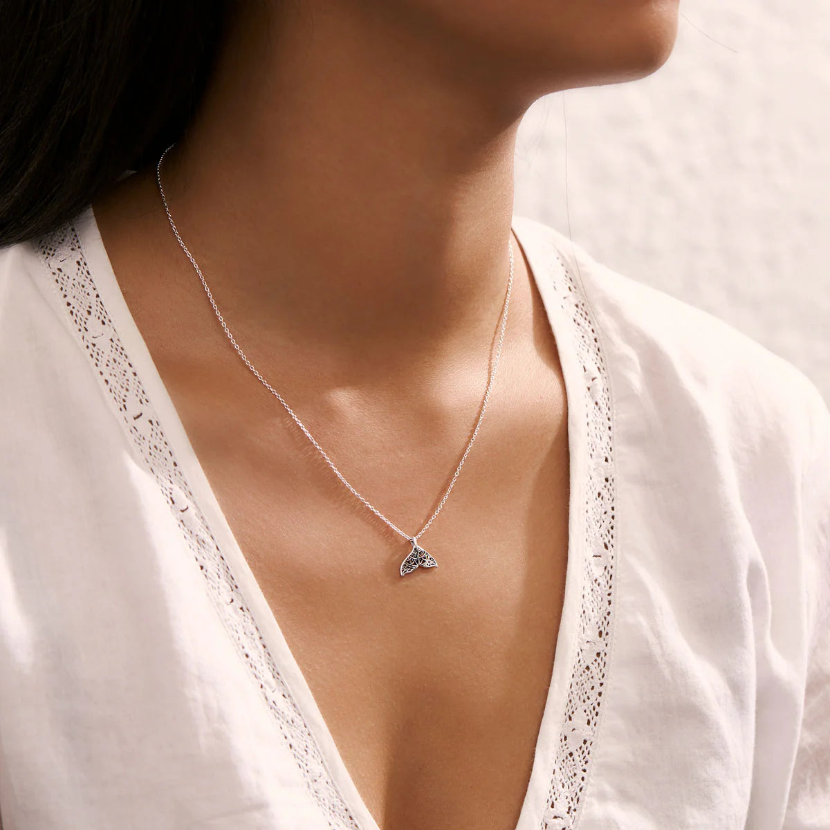 Sterling Silver | Dainty Mandala Dolphin Tail Necklace
