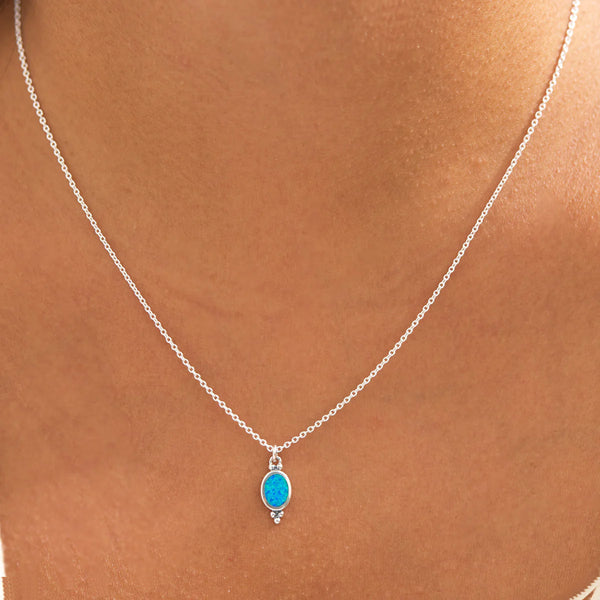 Sterling Silver | Moon Song Blue Opal Necklace