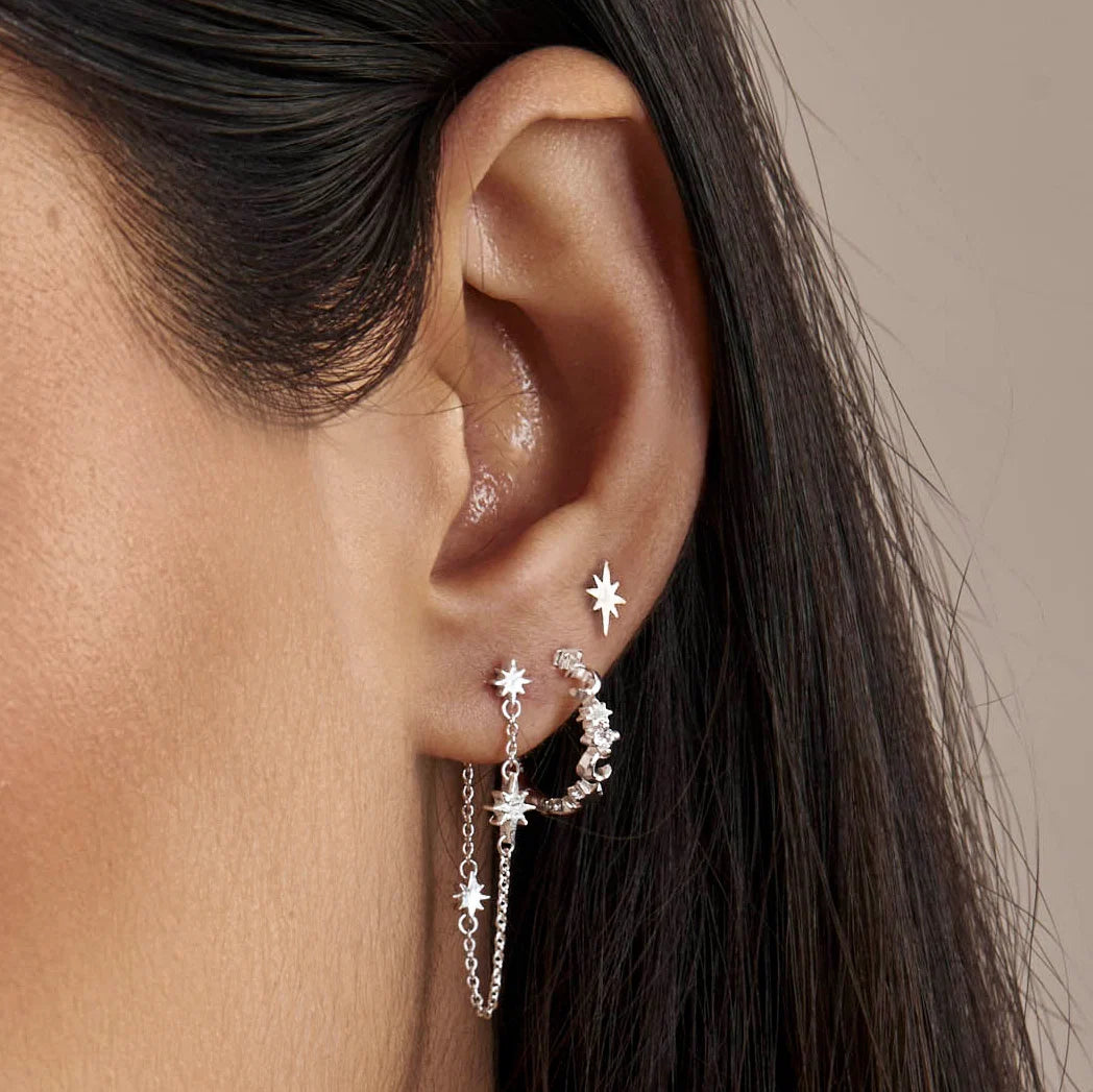 Sterling Silver Textured Celestial Studs