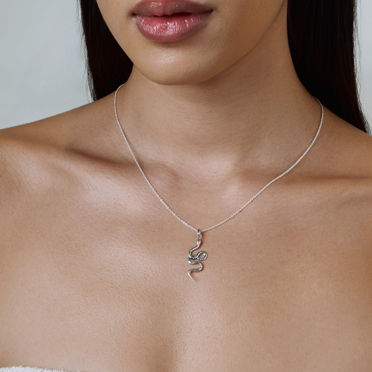 Lunara Serpent Coil Necklace Sterling Silver, view 2 - Mountain Dreads