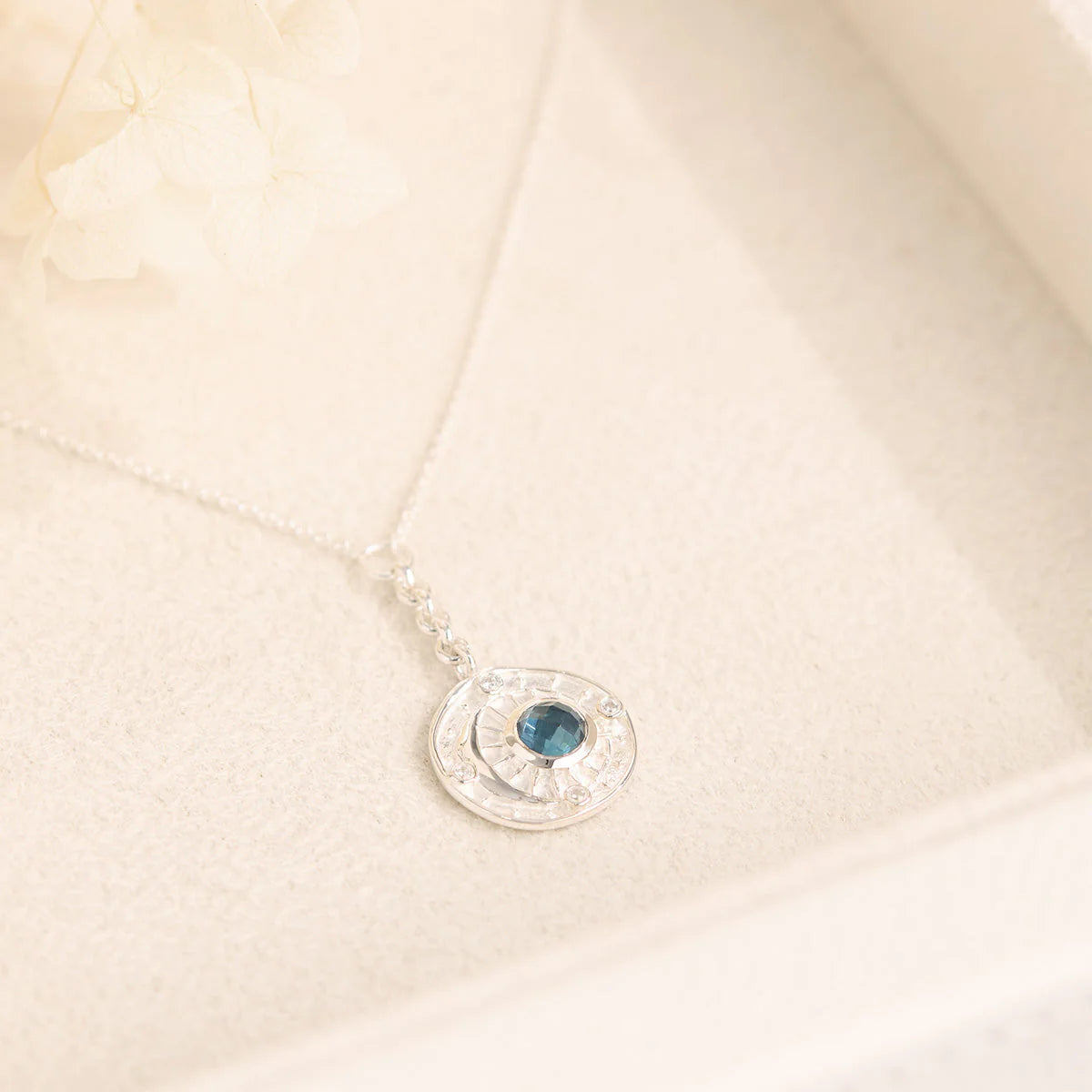Sterling Silver | Celestial Amulet Blue Topaz Necklace
