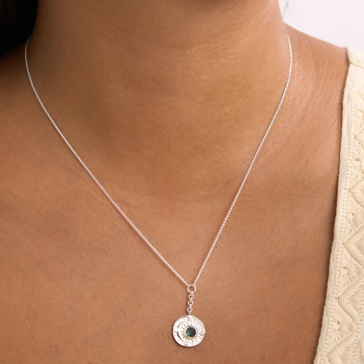 Sterling Silver | Celestial Amulet Blue Topaz Necklace