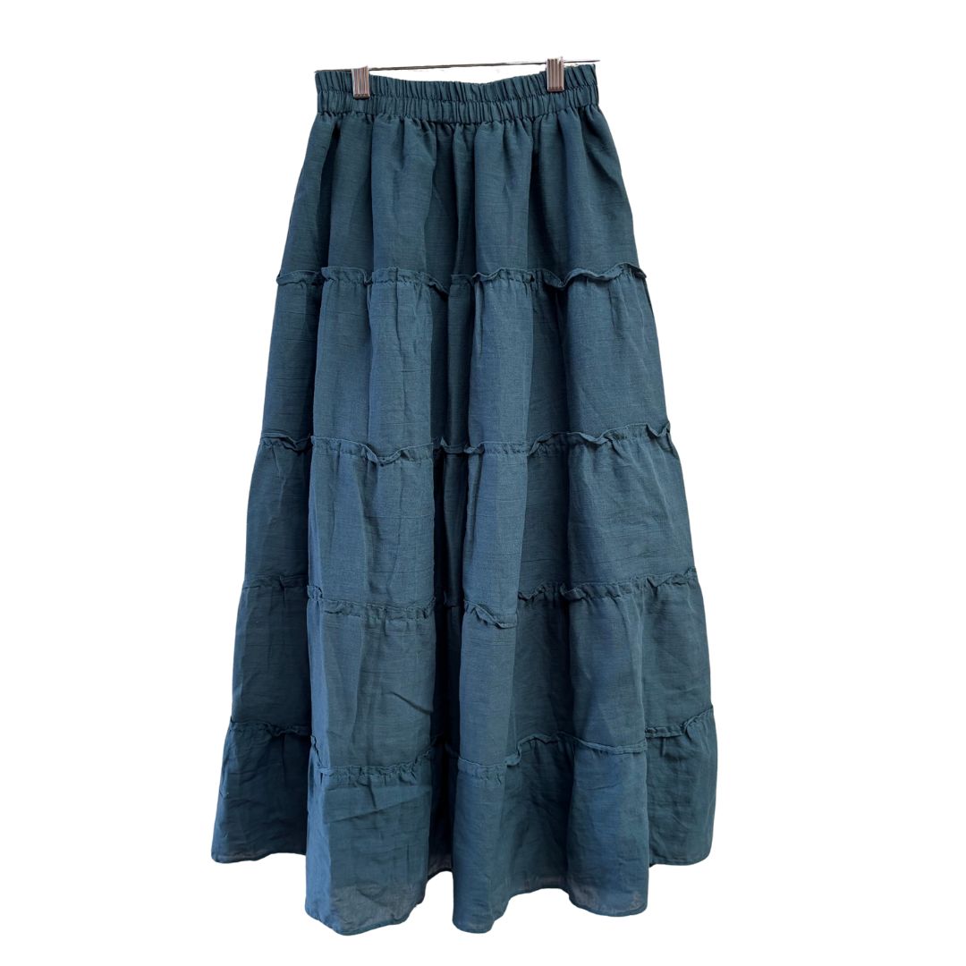 Cotton Tiered Maxi Skirt - Petrol