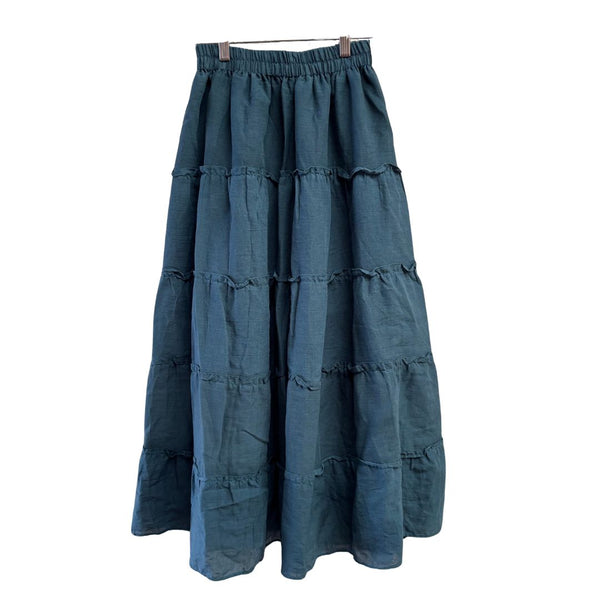 Cotton Tiered Maxi Skirt - Petrol