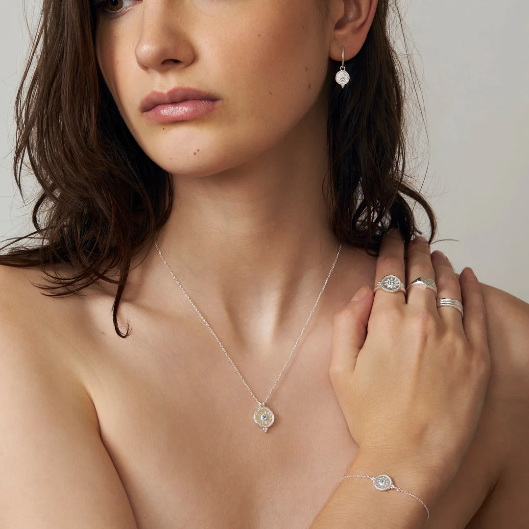 Sterling Silver | Helios Blue Topaz Huggies