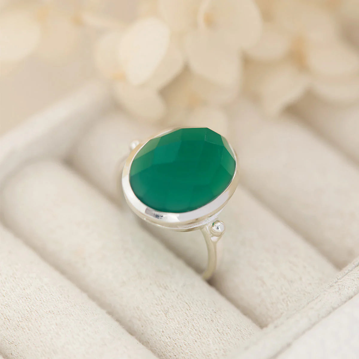 Sterling Silver Lunar Deity Green Onyx Ring