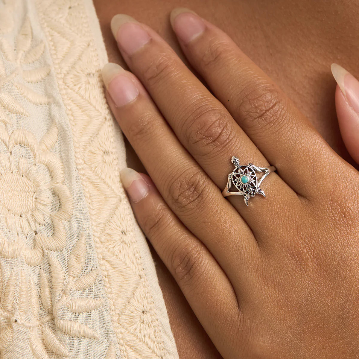 Sterling Silver Turquoise Turtle Ring