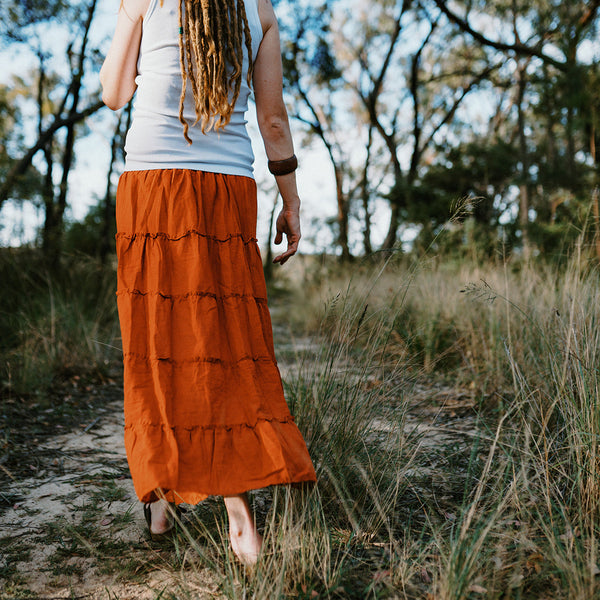 Cotton Tiered Maxi Skirt - Rust