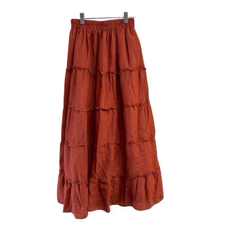 Cotton Tiered Maxi Skirt - Rust