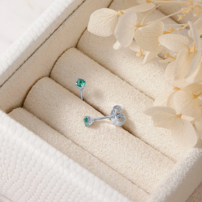 Sterling Silver Delicate Emerald Studs