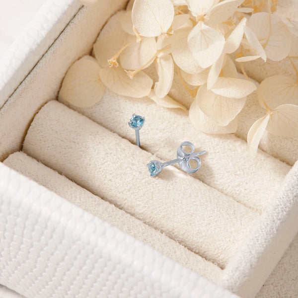 Sterling Silver Delicate Aquamarine Studs