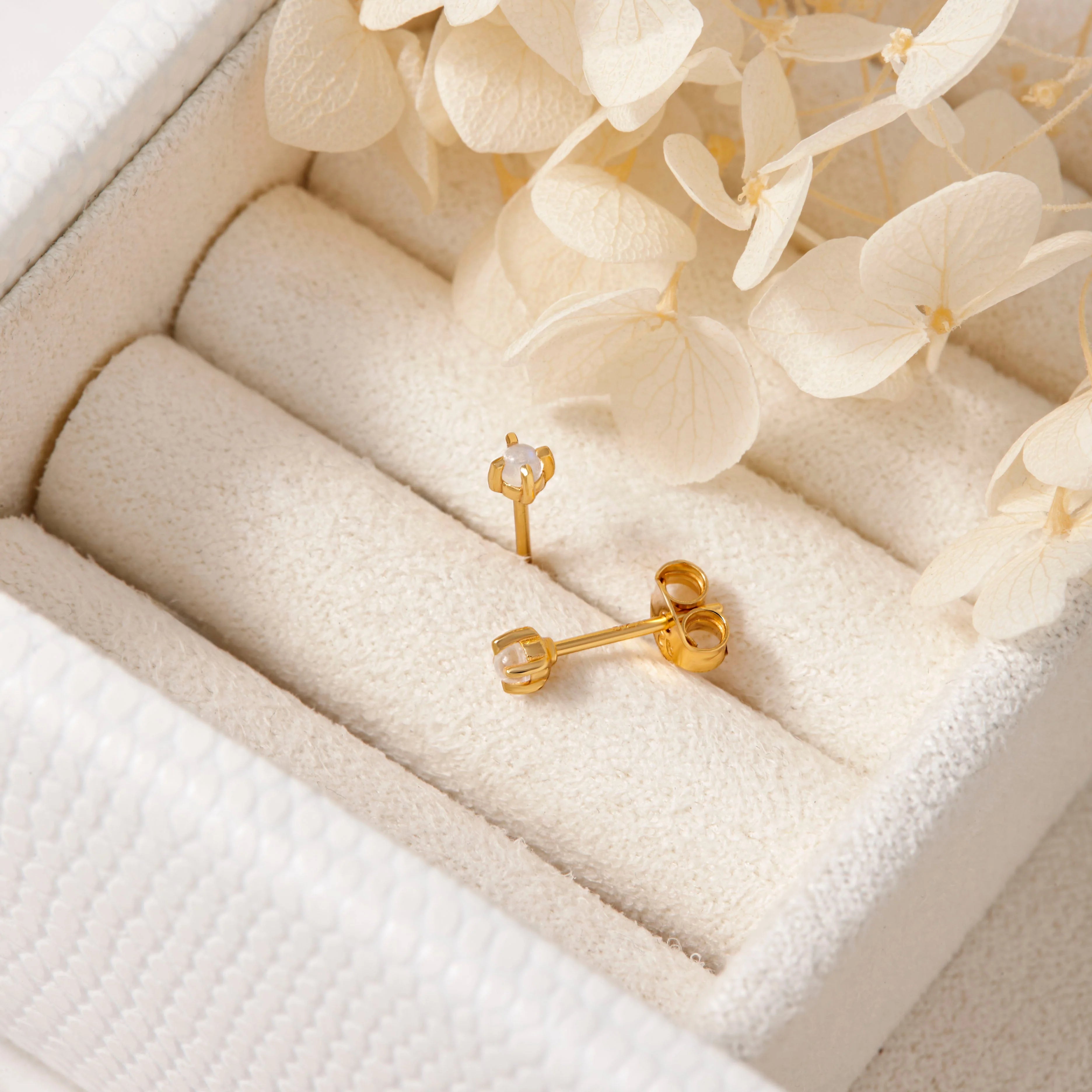 Delicate Rainbow Moonstone Stud Gold jewellery (view 3) - Mountain Dreads