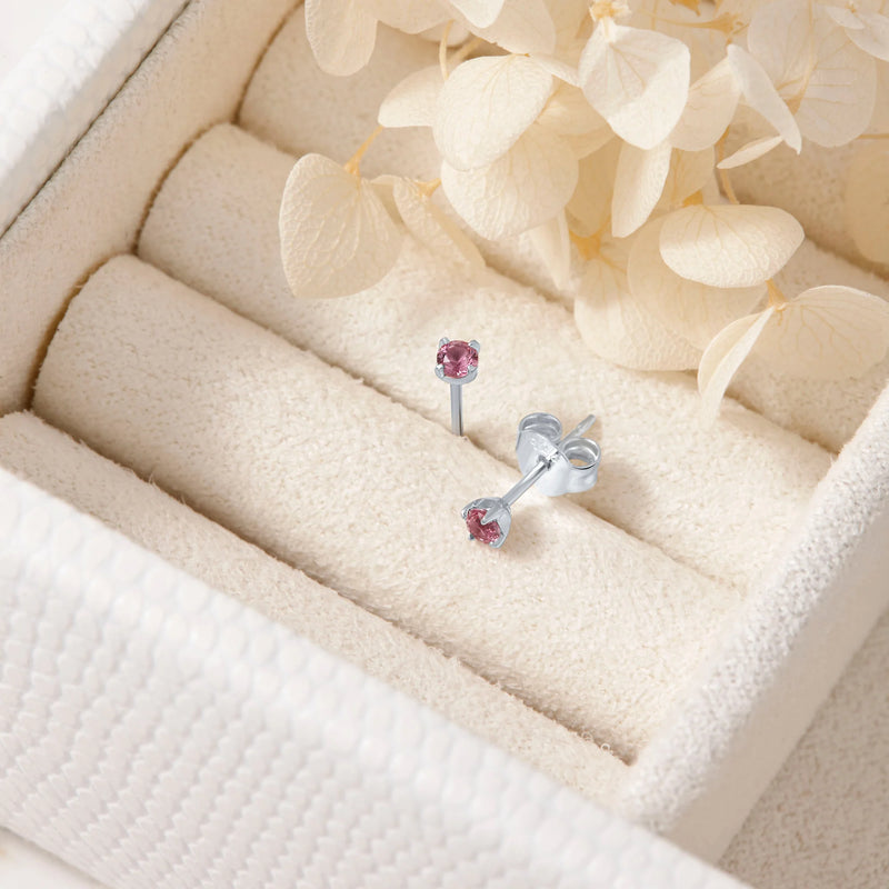 Sterling Silver Delicate Pink Tourmaline Studs