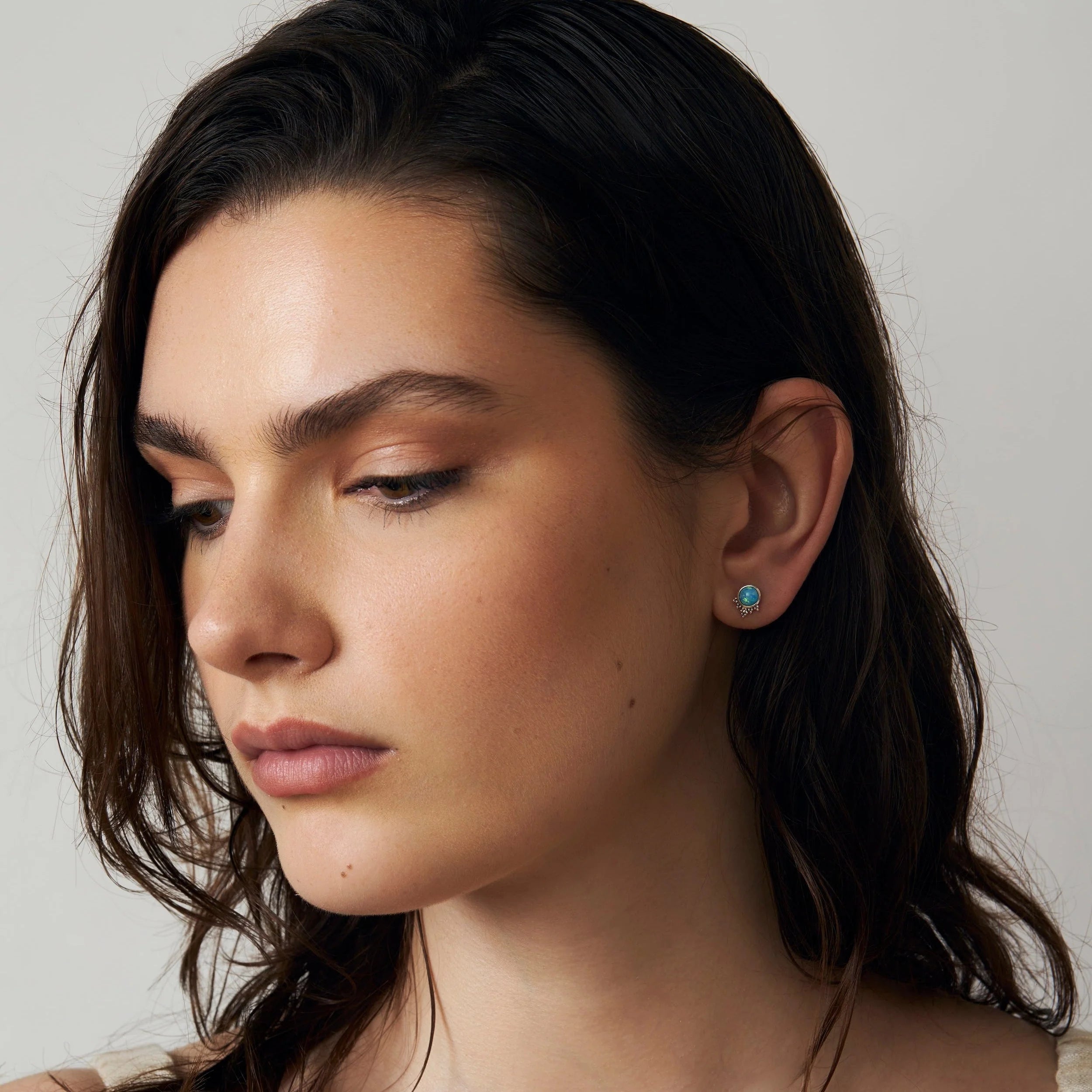 Sterling Silver Mystic Mirror Azure Opal Studs