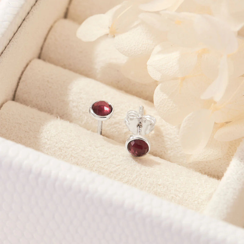 Sterling Silver Dainty Round Garnet Studs